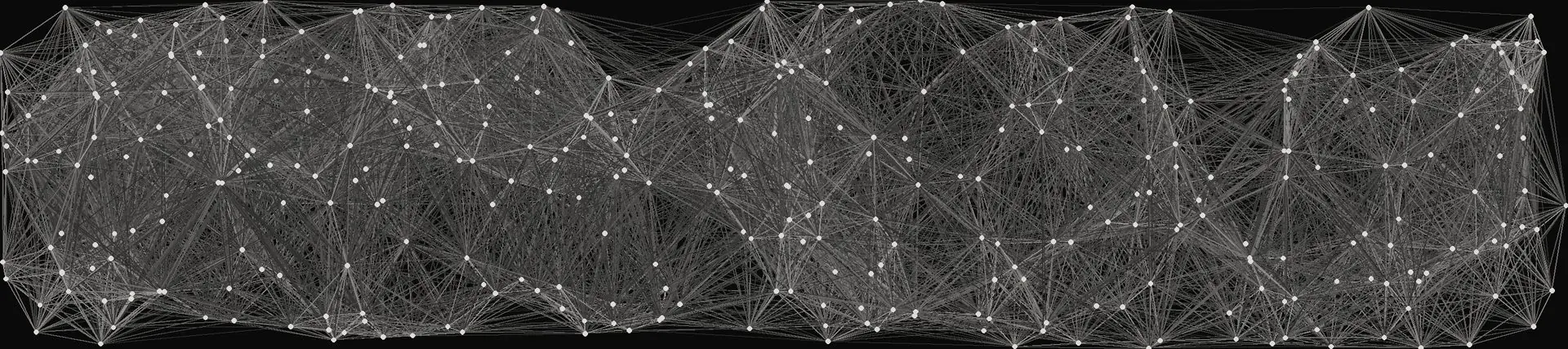 Punktnetz-Grafik: viele kleine Knoten, durch feine Linien verbunden, auf schwarzem Grund